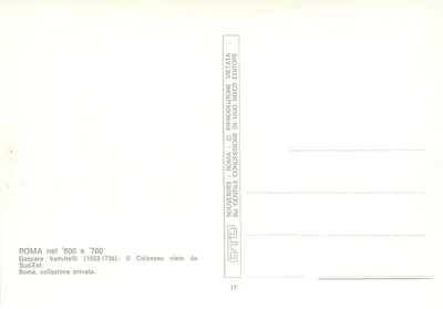 Coliseu — vista do sudeste — reprodução de Gaspare Vanvitelli (1653-1736) — editor Ugo Bozzi — Verso