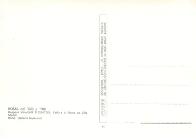 Roma nel '600 e '700 — Veduta di Roma da Villa Medici — Editore Ugo Bozzi, n°14 — Verso
