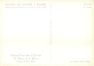 Widok Wenecji — Bacino di San Marco — Éditions Del Milione, seria N. 104 — Rewers