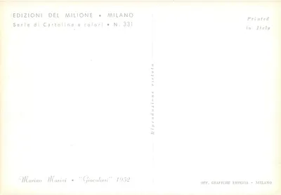 Due figure astratte e un cavallo — opera di Manilo — Éditions del Milione, serie N. 331 — Verso