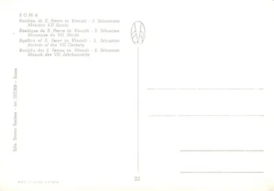 Basilica di S. Pietro in Vincoli - S. Sebastiano — Mosaico del VII secolo — Edizione Enrico Verdesi, n°22 — Verso