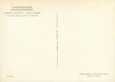 Anuncjacja — Simone Martini — Éditions Abbaye d'Encalcat — Rewers