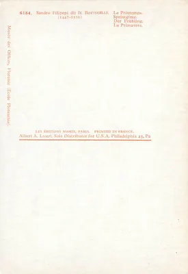 La Primavera — Sandro Botticelli (1447-1510) — Les Éditions Nomis, Paris — Rewers