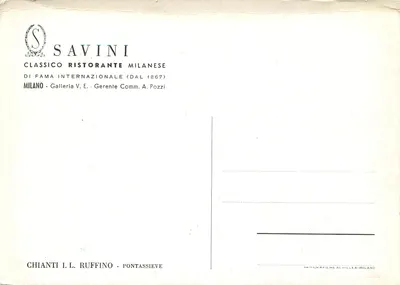 Galleria Vittorio Emanuele II — Ristorante Savini — wydawca Artigrafiche Achillea Milan — Rewers