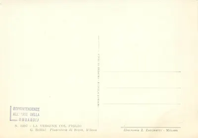 Dziewica z Dzieciątkiem — G. Bellini — Pinakoteka Brera, Mediolan — Wydawca Ethocromia Z. Zacchetti, Mediolan — Rewers