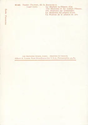 Madonna z złotym pilastrem — Sandro Botticelli (1447-1510) — Les Éditions Nomis, Paryż — Rewers