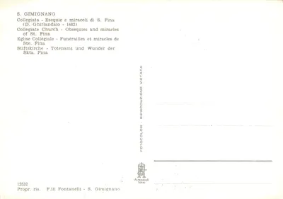 S. Gimignano — Exequies et miracles de S. Fina — F.lli Fontanelli, S. Gimignano, nr 12532 — Rewers