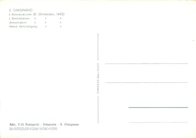 S. Gimignano — L'Annunciazione (D. Ghirlandaio, 1482) — Wyd. F.lli Fontanelli — Rewers