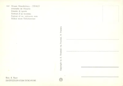 Retrato de um desconhecido — Antonello da Messina — Editor A. Varzi, n° 144 — Verso