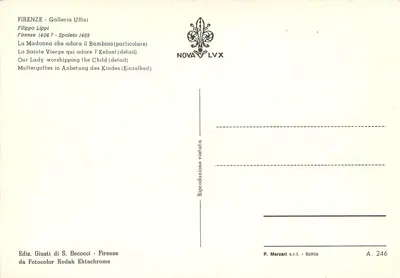 Filippo Lippi — Matka Boża czcząca Dzieciątko — szczegół — Wydawnictwo Giusti di S. Becocci, seria A.246 — Rewers