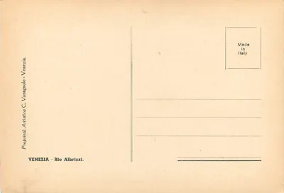 Wenecja — Kanał z łódką i mostem — Właściciel Artystyczny C. Varagnolo — Rewers