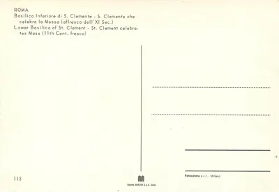 Niszowa Bazylika św. Klemensa — św. Klemens odprawia mszę — fresk z XI wieku — wydawca Sopema MARZARI S.p.A. Schio, n° 113 — Rewers