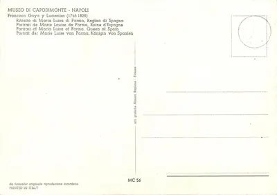Ritratto di Marie Louise di Parma, Regina di Spagna — Francisco Goya (1746-1828) — editore Arti Grafiche Alinari Baglioni, serie MC 56 — Verso