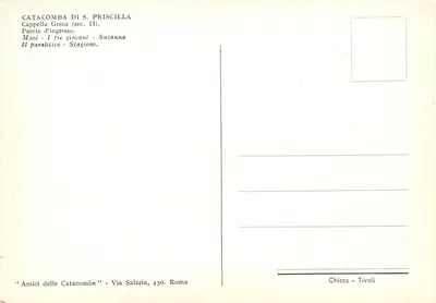 Katakomby św. Praskilli — Cappella Greca (II w.) — Wydawca "Amici delle Catacombe", Via Salaria, 430, Rzym — Rewers
