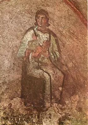 Mãe sentada segurando uma criança — fresco romano — Stab. L. Salomone, n°15