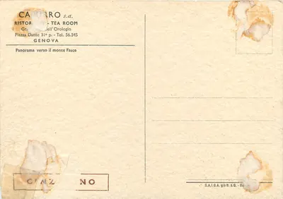 Panorama de Gênova — em direção ao monte Fasce — editor Carorro s.a. — Verso