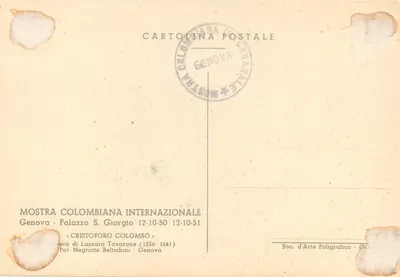 Kryształowy Kolumb — Malowidło ścienne — Międzynarodowa Wystawa Kolumba, Genua — Rewers