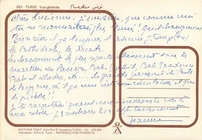 Tunis — Vue générale — Éditions Tanit, n°601 — Verso