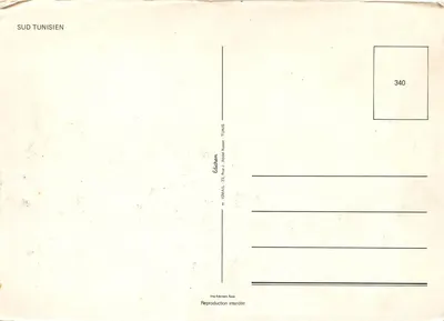 Sul da Tunísia — paisagem desértica com oleiros e camelos — Editor ISMAIL, n° 340 — Verso