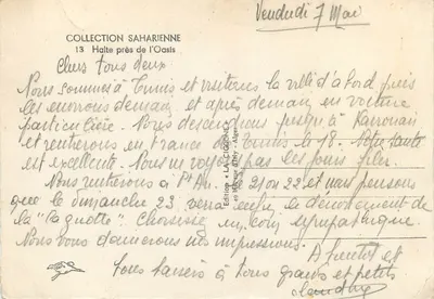 Przystanek obok oazy — Kolekcja Saharyjska — Wydawnictwo La Cigogne, Algier — Rewers