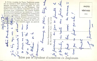 Zaghouan — Cidade do Sonho e das Alegrias Campestres — Editado pelo Sindicato de Iniciativas de Zaghouan — Verso