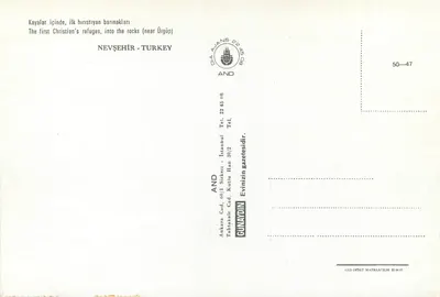 Nevşehir - Turquia — Os primeiros refúgios cristãos nas rochas (próximo a Ürgüp) — AND — Verso