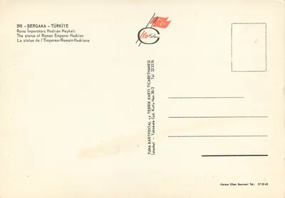 Statua cesarza Hadriana — Bergama — Tuna Kartpostal & Tebrük Kartı TicaretanESİ — Rewers