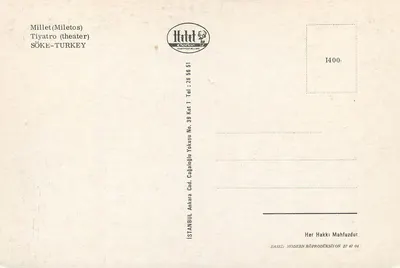 Teatro de Mileto — Söke, Turquia — Editor HİLEL KARTPOSTELLARI — Verso