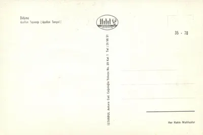Didyma — Templo de Apolo — editor Hitt KARTPOSTELLARI, n° 35-78 — Verso