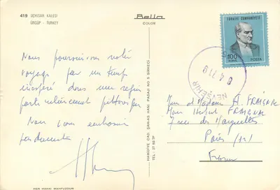 Üçhisar Kalesi — Orgüp, Turquia — editor Bella Color, n° 419 — Verso