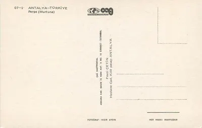 Ruínas de Pergé — Antalya, Turquia — editor CAG Kartpostal — Verso