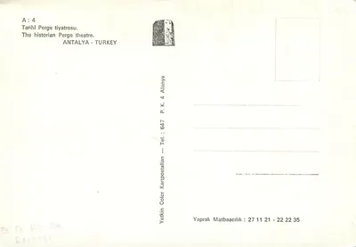 Teatro antigo de Pergé — Antalya — editor Yetkin Color Kartpostallan — Verso