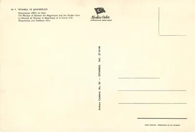 Süleymaniye e o Bósforo — Istambul — Kestin Color, n° 98 — Verso