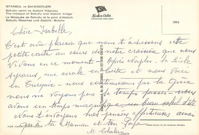 Istanbul en haar monumenten — moskee van Sokullu en brug van Atatürk — Keskin Color, n° 383 — Achterkant
