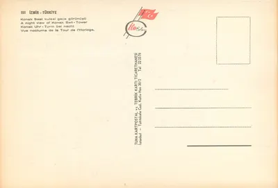 Torre da Relógio de Konak — Izmir, Turquia — edição Tuna Kartpostal — Verso