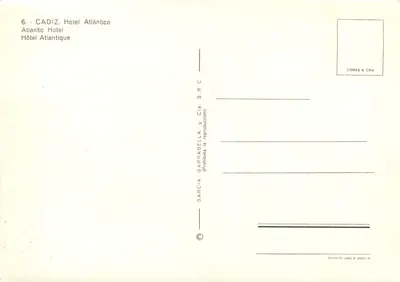 Cádiz - Hotel Atlântico — editor Garcia Garrabella & Cia. S.R.C. — Verso