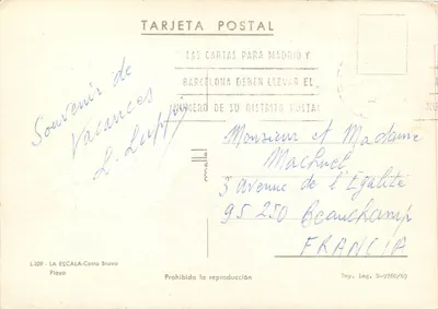 Pływańce La Escala - Costa Brava — wydawca L-109 — Rewers