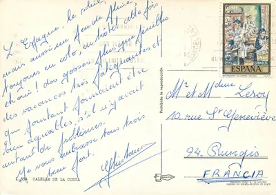 Calella — widok panoramiczny i ulica z ruchem — wydawca I.894 — Rewers