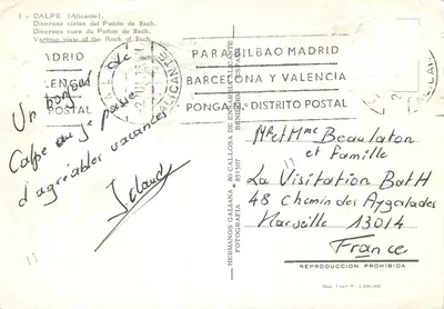 Calpe — Ifach'taki Peñón — Hermanos Gallana, n° 851207 — Arka yüz