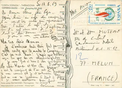 Camping 'ELS PINS' — Tarragona — Editor RAYMOND — Verso