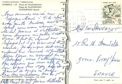 Piaszczysty brzeg Vilafortuny — Cambrils — wydawca RAYMOND, Tarragone — Rewers