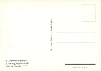 Crista da montanha de fogo — Lanzarote — Edições Sicilia Zaragoza, n°1 — Verso