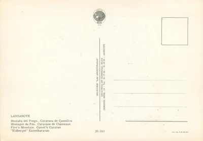 Lanzarote — Montaña del Fuego. Karawana kamelów — Comercial Silva, n° 20.043 — Rewers