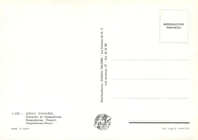 Deserto de Maspalomas — Gran Canária — Distribuidores: GLOBAL TRADERS — Verso
