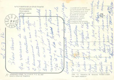 Puerto de la Cruz — Tenerife — editor Descindo de Oro, n°8 — Verso