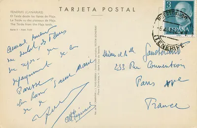 O Teide visto a partir dos planaltos de Maja — Tenerife (Canárias) — Série II N° 7358 — Editor Víctor González — Verso
