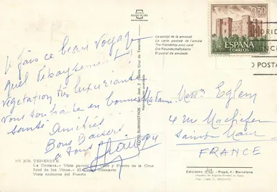 Tenerife, Wyspy Kanaryjskie — widok wybrzeża, drzewo dracaeny i port nocny — Wydawnictwo FISA, nr 306 — Rewers