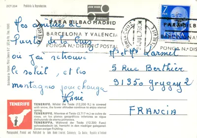 El Teide, Tenerife, Ilhas Canárias — Foto: E. Ludwig, John Hinde Studios — Verso