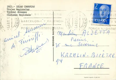 Trajes Regionales - Islas Canarias — Ediciones Gasteiz, n° 2923 — Reverso