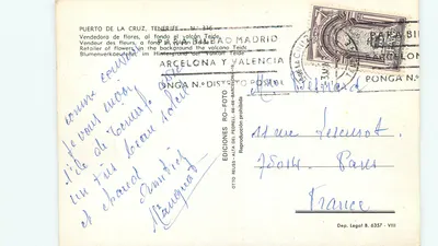 Kobieta sprzedająca kwiaty — Puerto de la Cruz, Ténérife — Wydawnictwo Ro-Foto, N°316 — Rewers